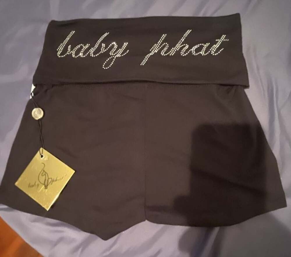 Baby Phat Rhinestone Logo Fold-Over Waistband Shorts
